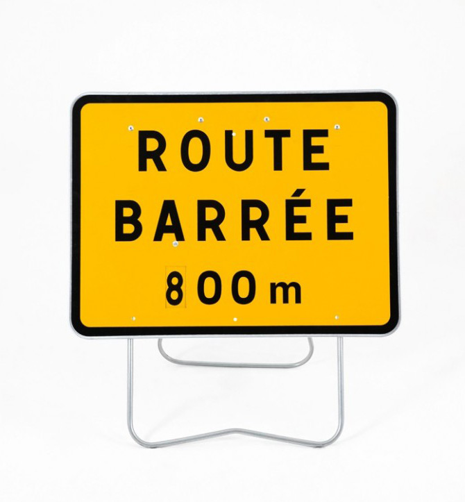 Panneau de signalisation temporaire chantier - 9 - Route barrée et disque distances